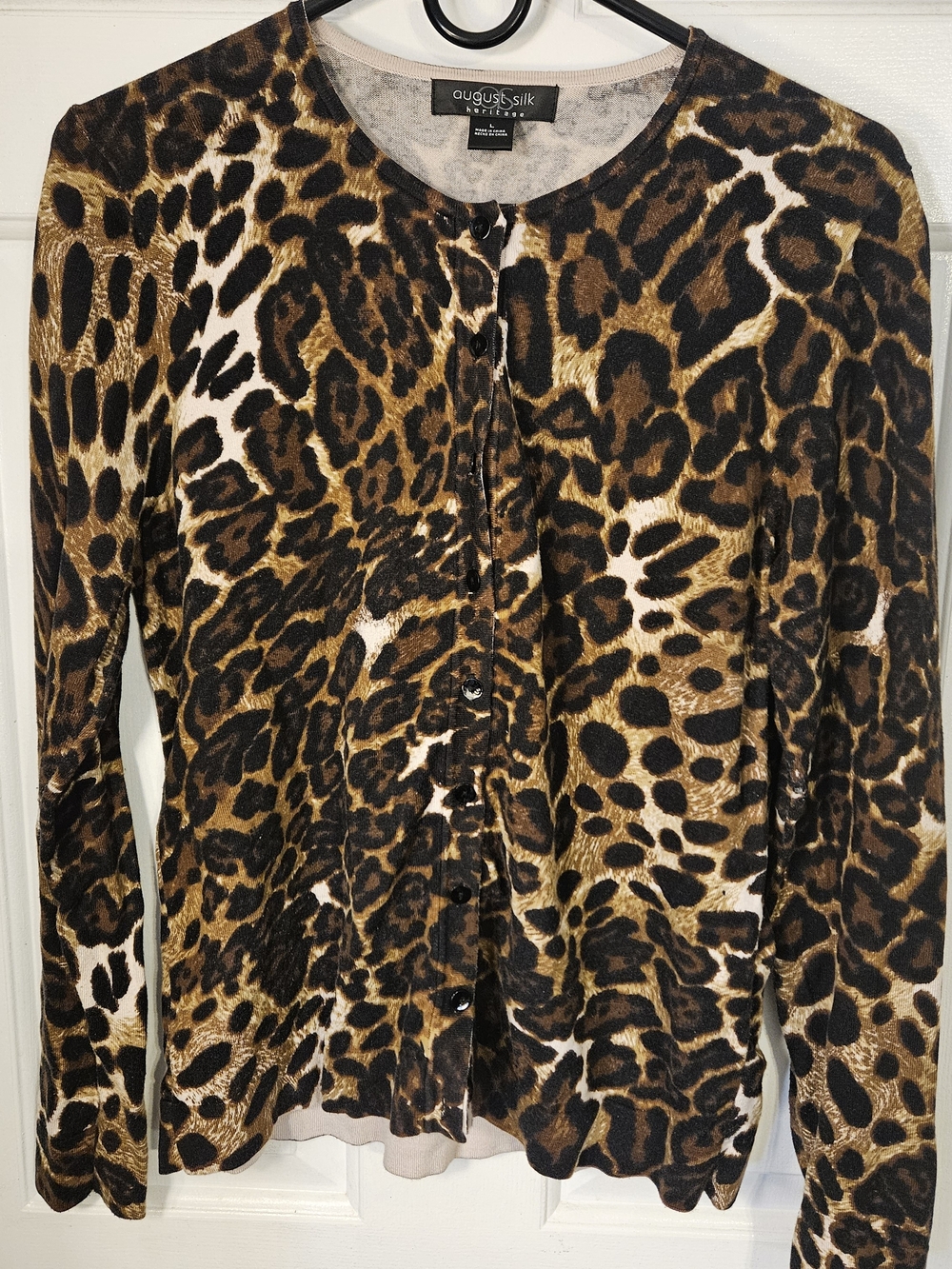 August silk Leopard Print Cardigan in Brown, Black & Cream